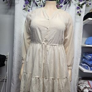 LC Lauren Conrad Cream Tiered Long Sleeve Sundress
